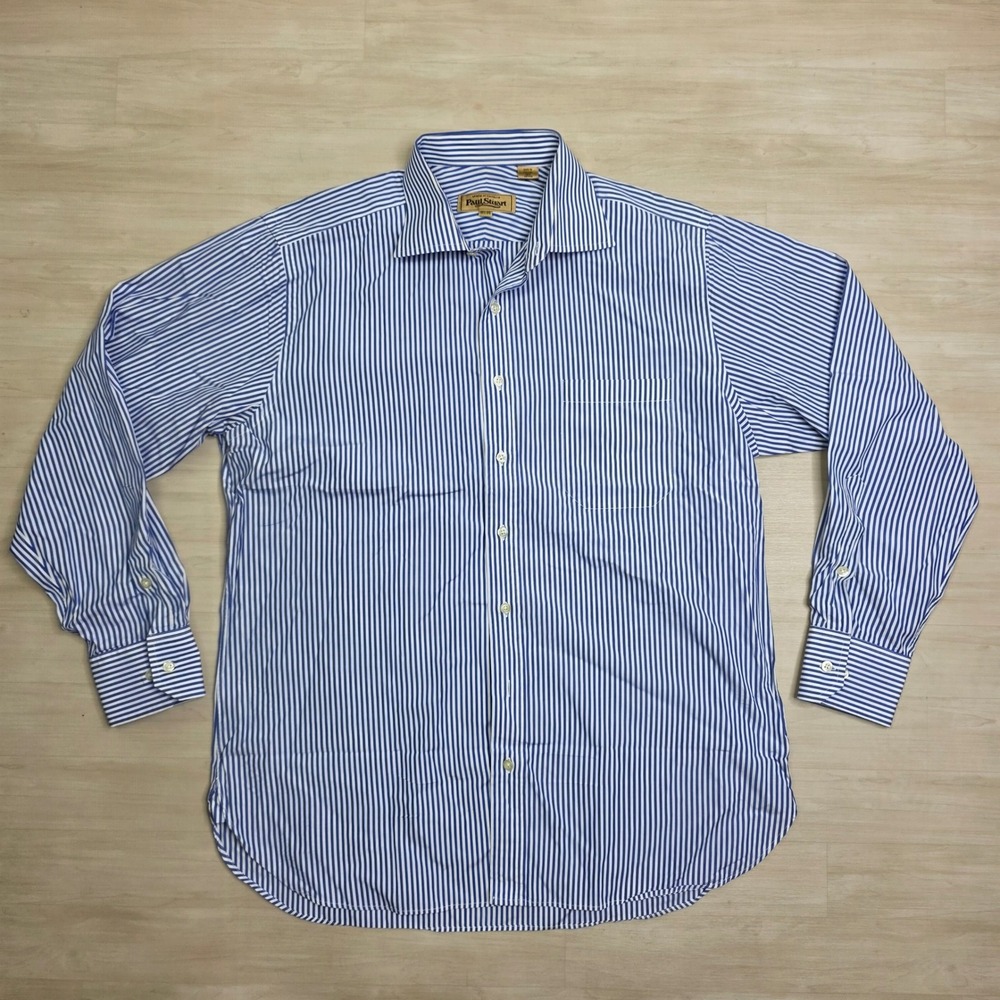 Paul Stuart Mens Blue White Striped Dress Shirt 16.5 35 Made in Canada Cotton